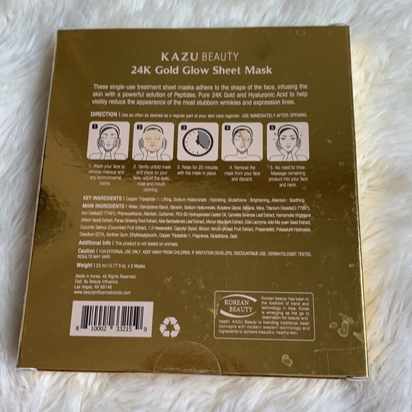 Kazu Beauty 24k gold glow sheet mask 5 mask Made in Korea - Picture 4 of 6
